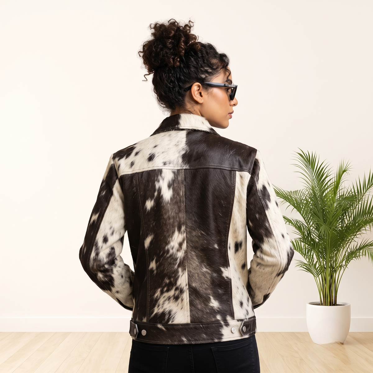 Black & White Hair-On Cowhide Leather Moto Jacket