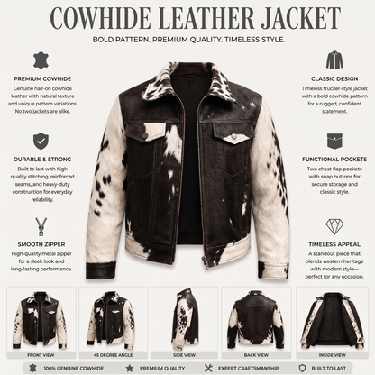 Black & White Hair-On Cowhide Leather Moto Jacket
