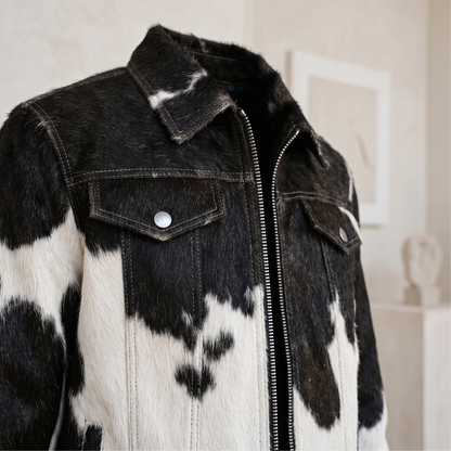 Men's Black and White Gradient Denim Trucker Jacket Western Style Outerwear Jacket