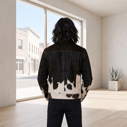 Men's Black and White Gradient Denim Trucker Jacket Western Style Outerwear Jacket