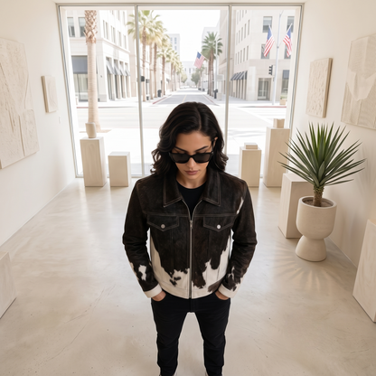 Men's Black and White Gradient Denim Trucker Jacket Western Style Outerwear Jacket
