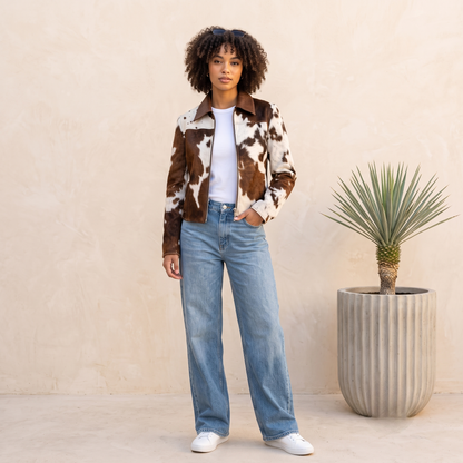 Black & White Hair-On Cowhide Belted Duster Jacket