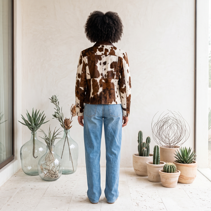 Black & White Hair-On Cowhide Belted Duster Jacket
