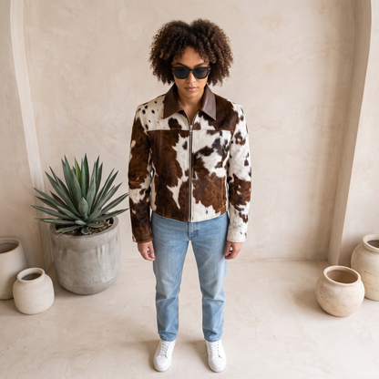 Black & White Hair-On Cowhide Belted Duster Jacket