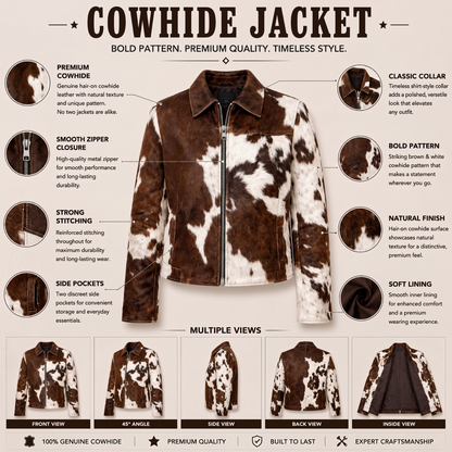 Black & White Hair-On Cowhide Belted Duster Jacket