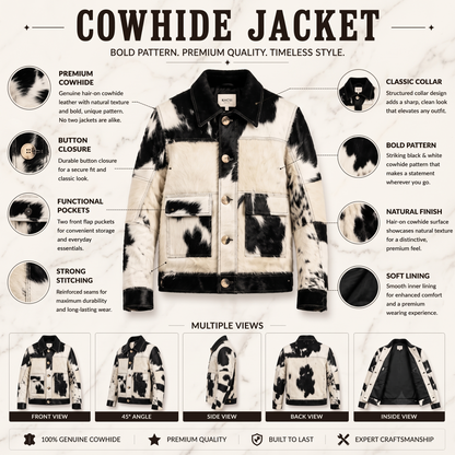 Brown & White Hair-on Cowhide Double-Breasted Trench Jacket
