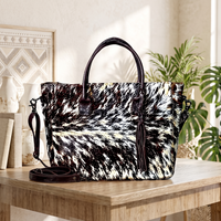 Natural Black & White Speckled Hair-On Cowhide Leather Tote Bag