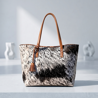 Natural Black & White Speckled Hair-On Cowhide Leather Tote Bag