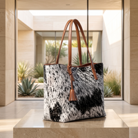 Natural Black & White Speckled Hair-On Cowhide Leather Tote Bag