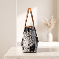 Natural Black & White Speckled Hair-On Cowhide Leather Tote Bag