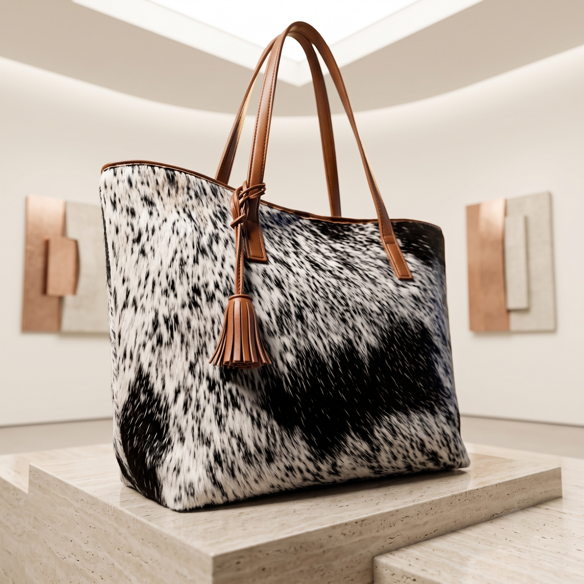 Natural Black & White Speckled Hair-On Cowhide Leather Tote Bag