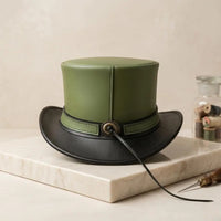 Handmade Green & Black Leather Steampunk Top Hat