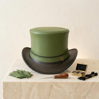 Handmade Green & Black Leather Steampunk Top Hat