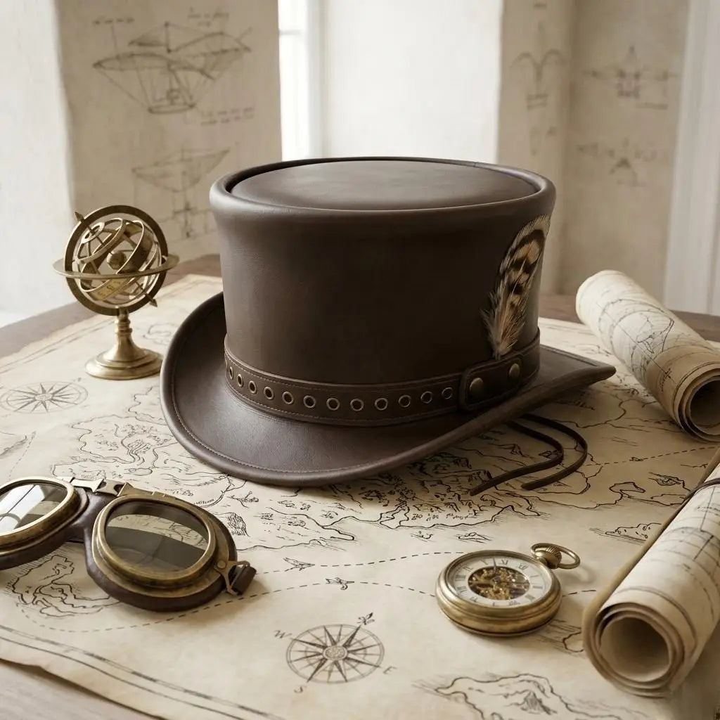 Brown Leather Victorian Top Hat – Steampunk Festival & Cosplay Headwear