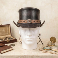 Handmade Black Leather Western Top Hat