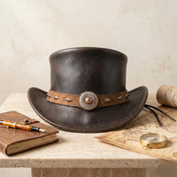 Handmade Black Leather Western Top Hat