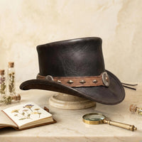 Handmade Black Leather Western Top Hat