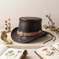 Handmade Black Leather Western Top Hat