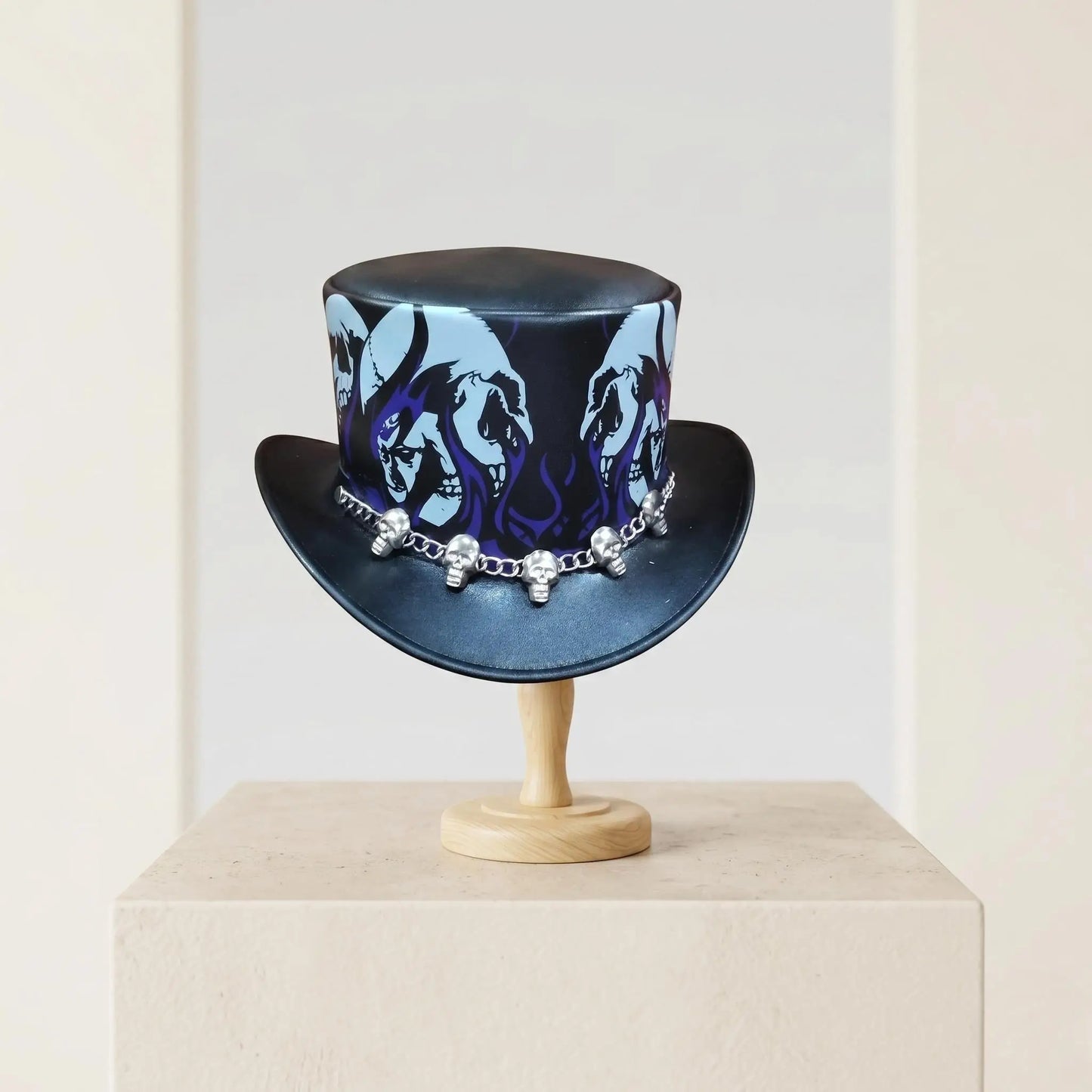Handmade Leather Skull Top Hat – Gothic Steampunk Victorian Cosplay Hat
