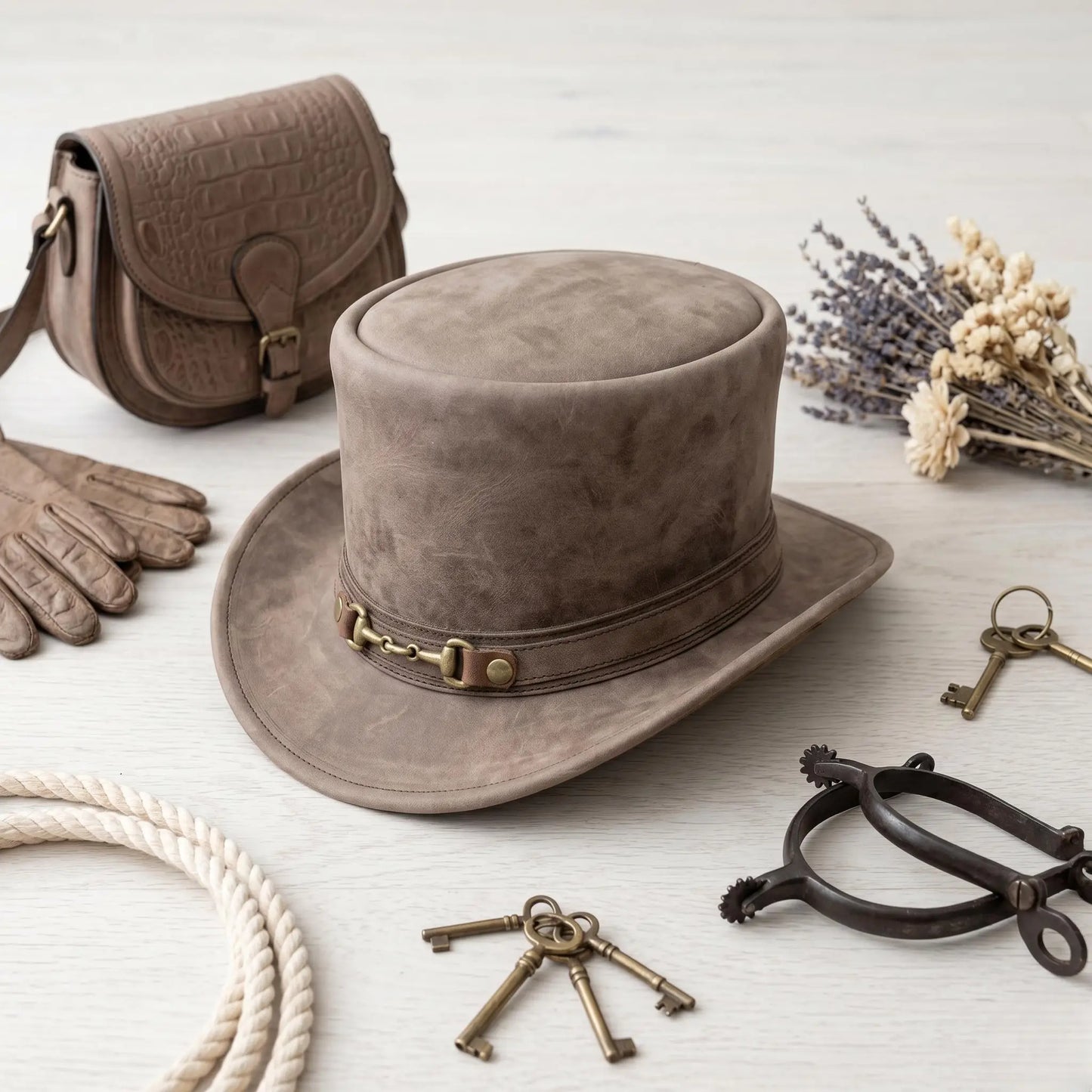 Distressed Leather Steampunk Top Hat | Western Festival & Cosplay Headwear