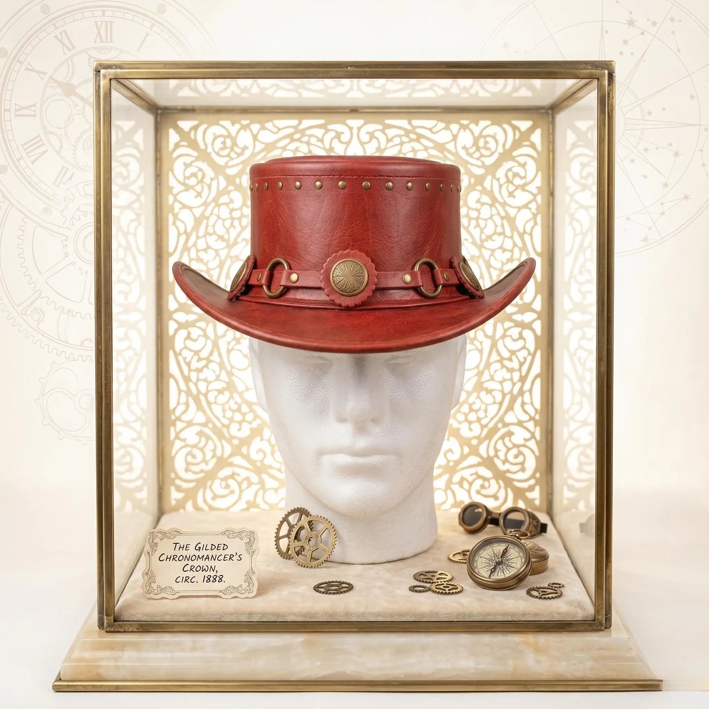 Handmade Red Leather Top Hat – Steampunk & Western Statement Headwear