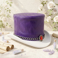 Purple & White Leather Steampunk Top Hat | Victorian Gothic Cosplay Accessory