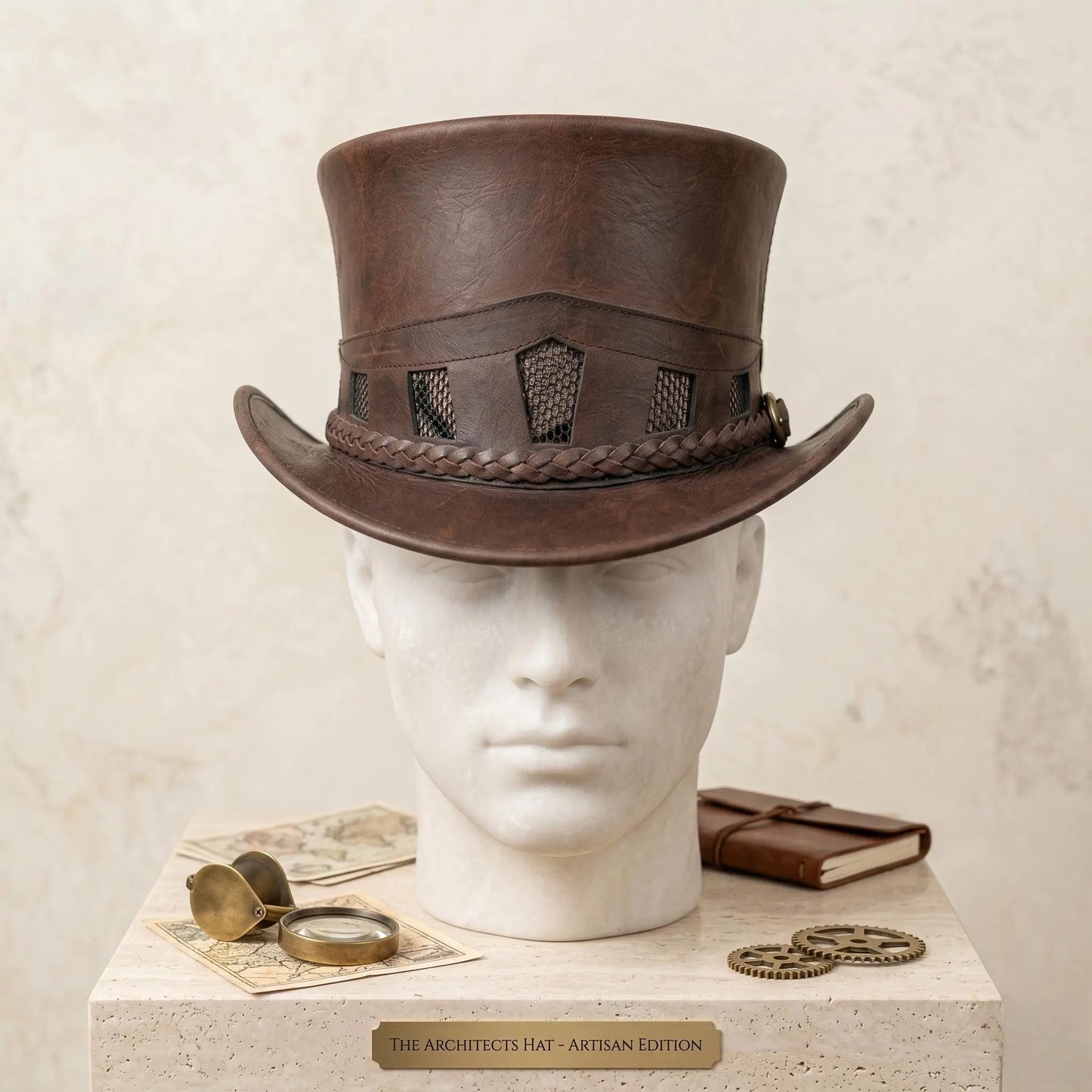 Brown Leather Steampunk Top Hat – Victorian Gothic Cosplay & Festival Wear