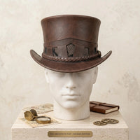 Brown Leather Steampunk Top Hat – Victorian Gothic Cosplay & Festival Wear