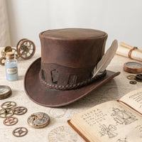 Brown Leather Steampunk Top Hat – Victorian Gothic Cosplay & Festival Wear
