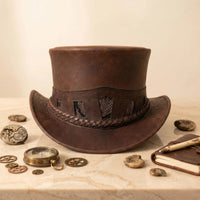 Brown Leather Steampunk Top Hat – Victorian Gothic Cosplay & Festival Wear