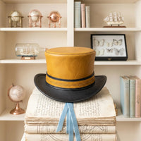 Handmade Yellow & Black Leather Steampunk Top Hat | Victorian Gothic Cosplay Accessory