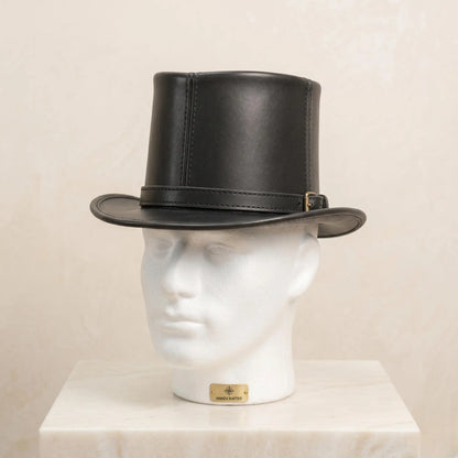 Stand Out in Style Handmade Black Leather Steampunk & Gothic Top Hat