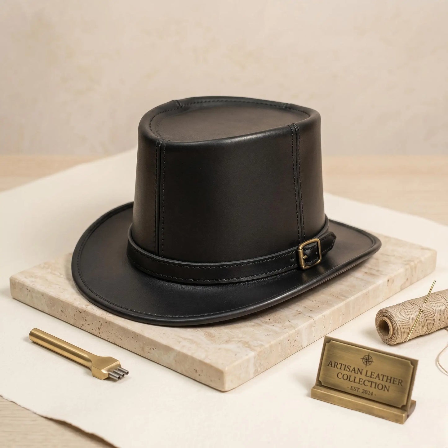 Stand Out in Style Handmade Black Leather Steampunk & Gothic Top Hat