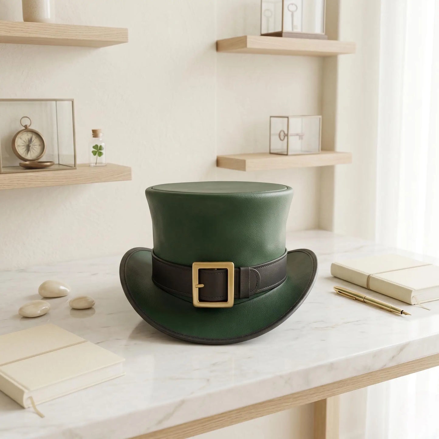 Green Leather Top Hat – Handmade Steampunk & St. Patrick’s Day Cosplay Hat