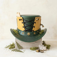 Handmade Green Leather Steampunk Top Hat | Victorian Gothic Festival Headwear