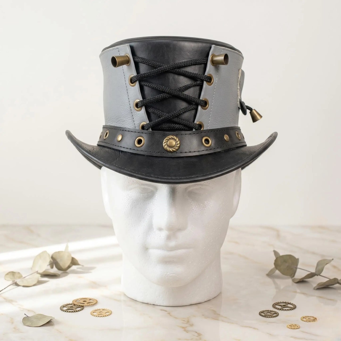 Make a Bold Statement Handmade Black Leather Steampunk Top Hat