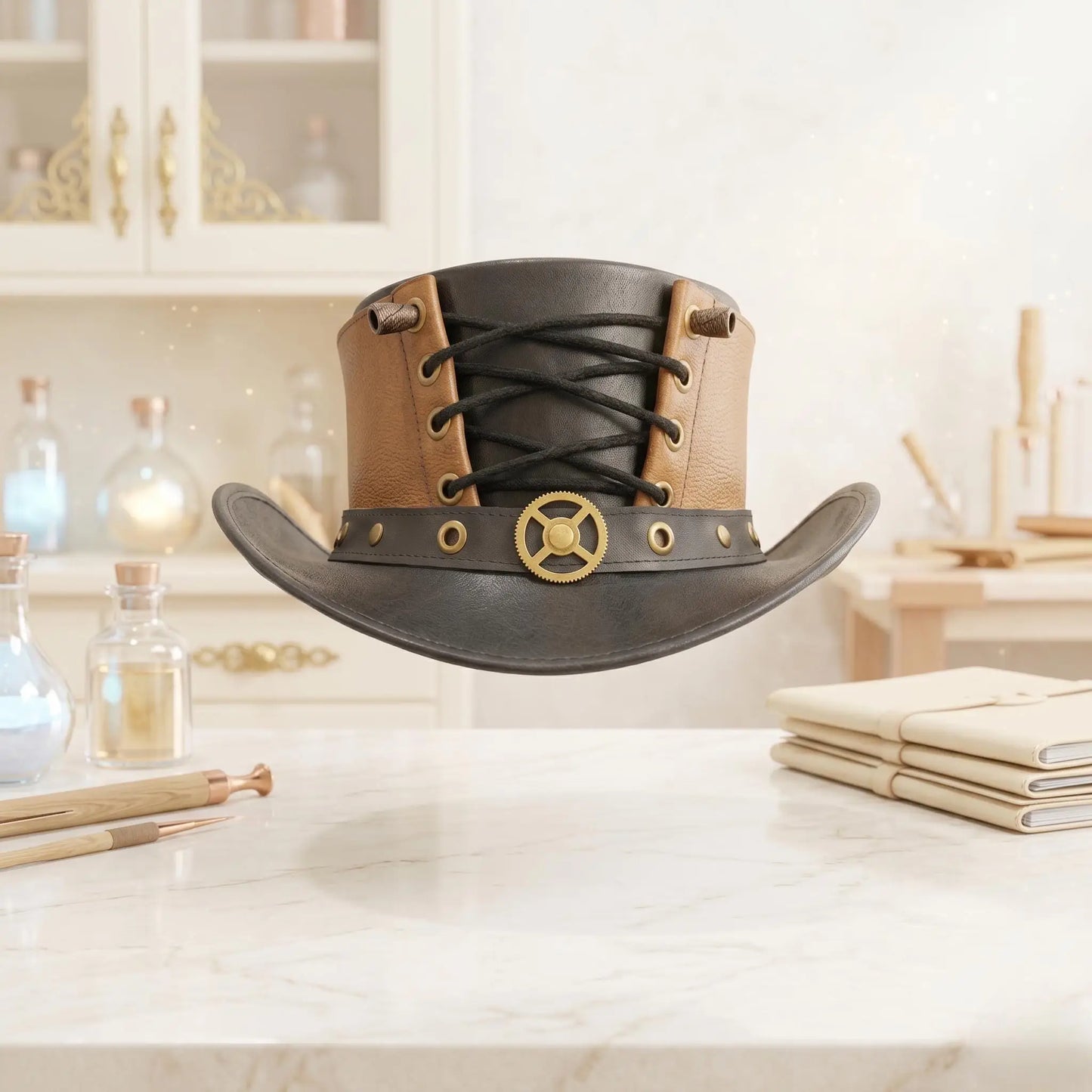 Handmade Steampunk Leather Top Hat Gothic Victorian Cosplay Statement Piece