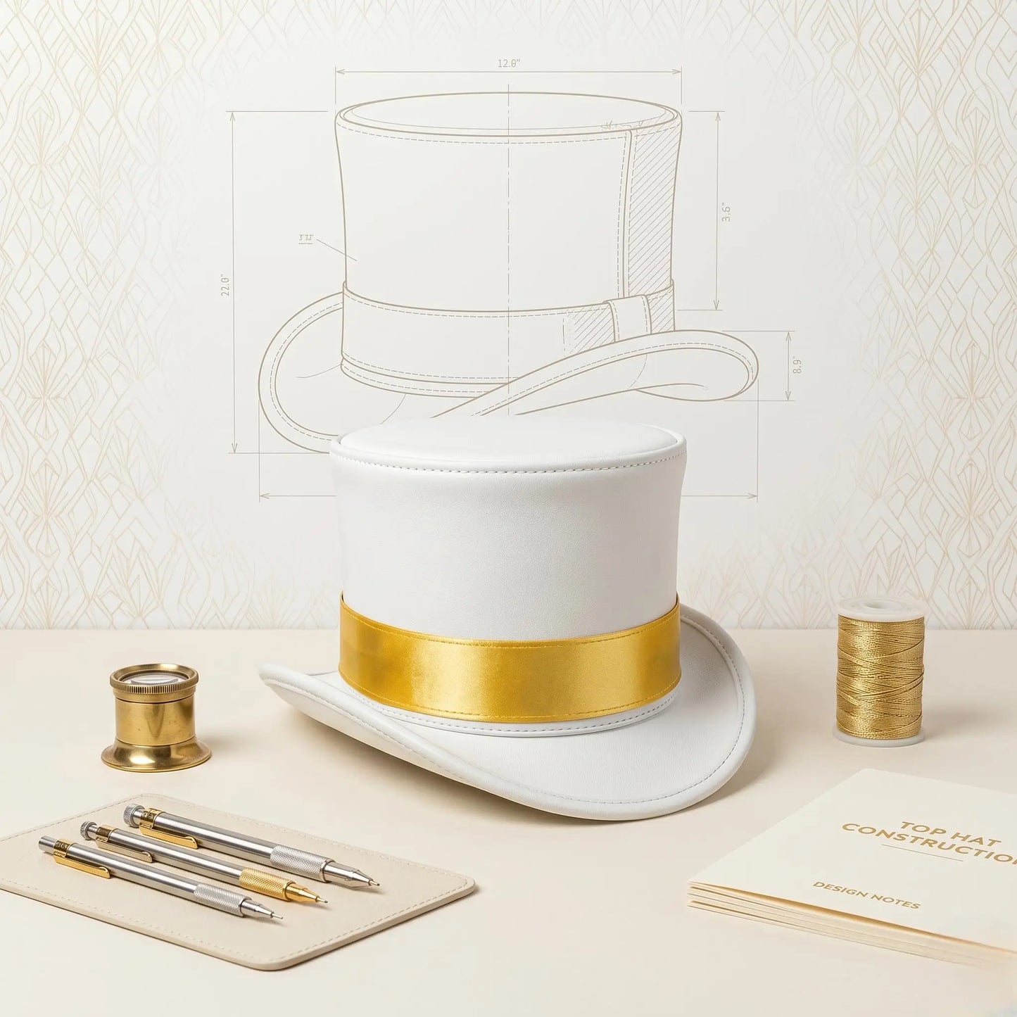 Handmade White Leather & Gold Steampunk Top Hat | Victorian Gothic Cosplay Accessory