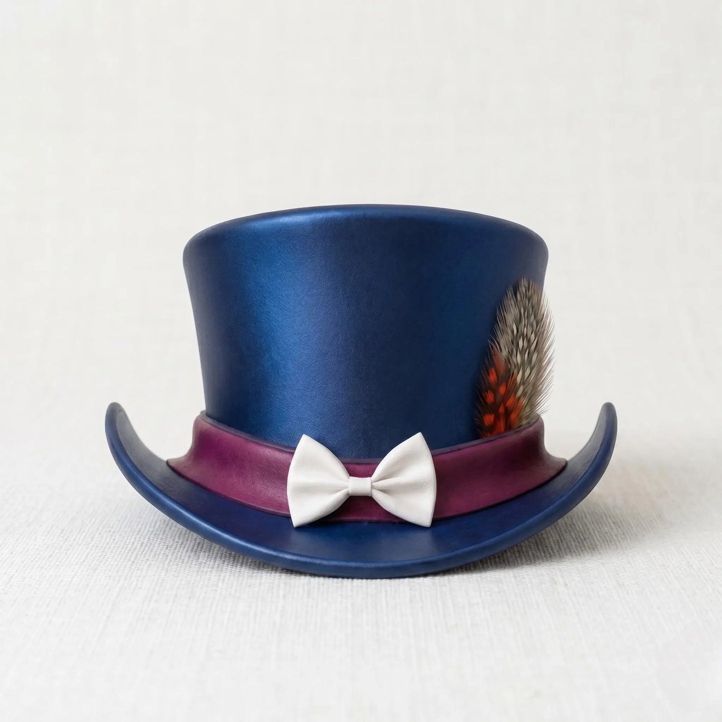 Handmade Blue Leather Steampunk Top Hat – Victorian Gothic Festival Cosplay Headwear