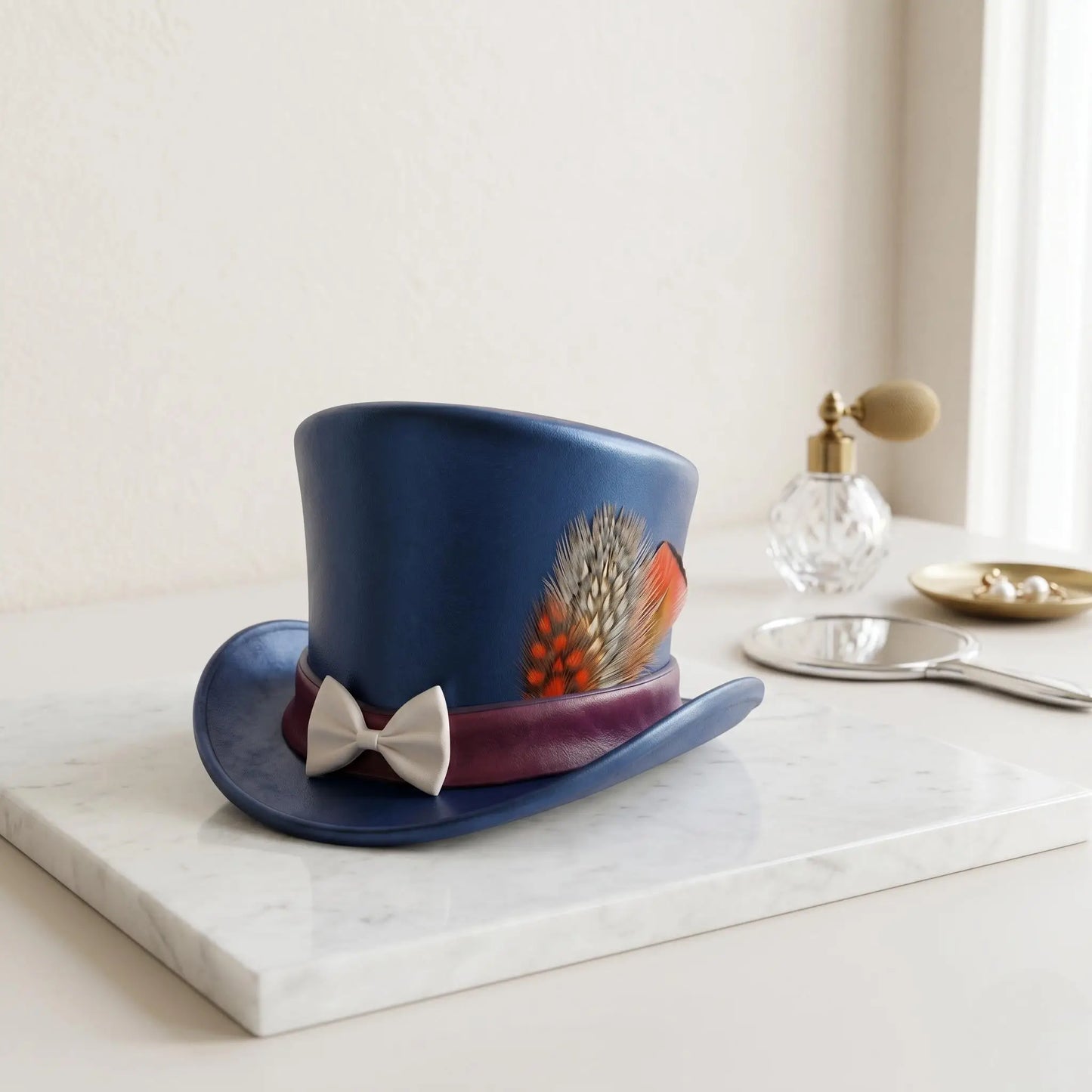 Handmade Blue Leather Steampunk Top Hat – Victorian Gothic Festival Cosplay Headwear