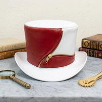 Handmade Red & White Leather Steampunk Top Hat