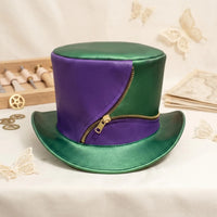 Handmade Purple & Green Leather Top Hat | Steampunk Gothic Festival Wear