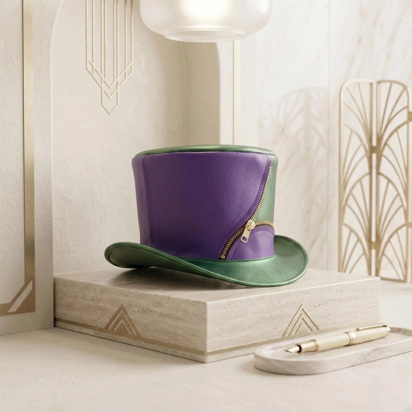 Handmade Purple & Green Leather Top Hat | Steampunk Gothic Festival Wear