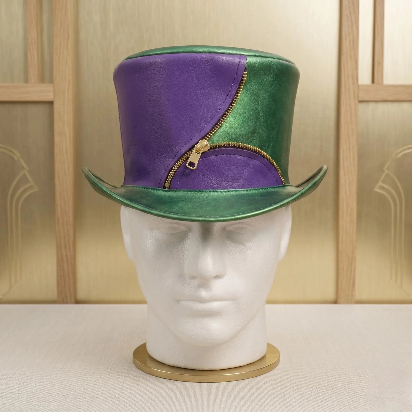 Handmade Purple & Green Leather Top Hat | Steampunk Gothic Festival Wear