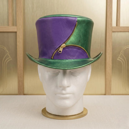 Handmade Purple & Green Leather Top Hat | Steampunk Gothic Festival Wear