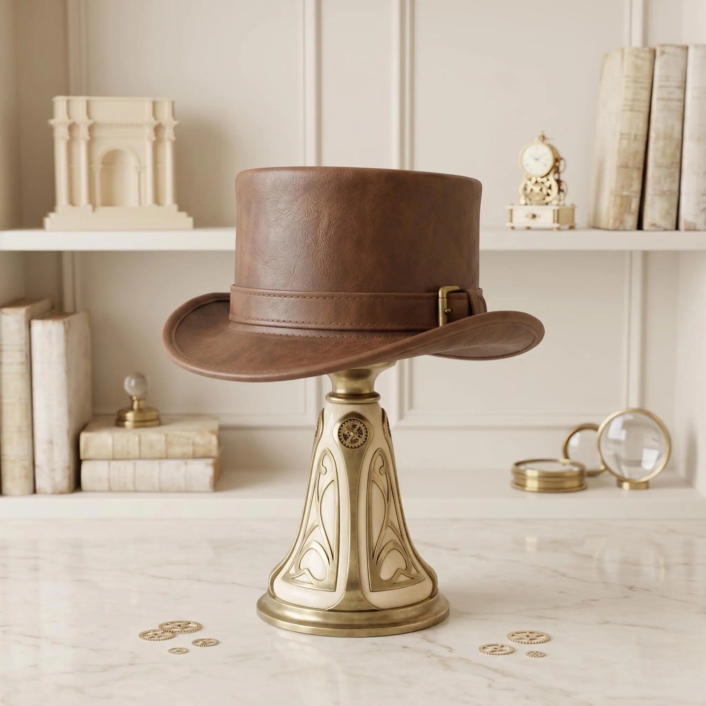 Handmade Steampunk Brown Leather Top Hat | Vintage Gothic Festival Style