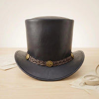Handcrafted Leather Top Hat – Victorian Steampunk Edition with Braided Band