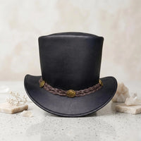 Handcrafted Leather Top Hat – Victorian Steampunk Edition with Braided Band