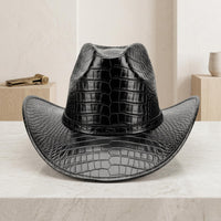 Black Crocodile Embossed Leather Cowboy Hat – Exotic Western Style Headwear