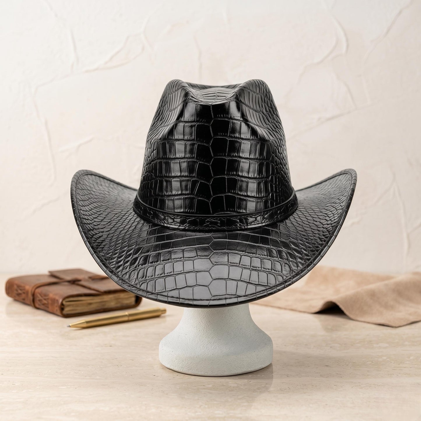 Black Crocodile Embossed Leather Cowboy Hat – Exotic Western Style Headwear